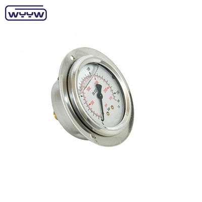 সিই অনুমোদিত 63mm EN837-1 গ্লিসারিন তেল ভরাট বার পিএসআই ডাবল স্কেল চাপ গ্যাজেট সামনের ফ্ল্যাঞ্জ সহ