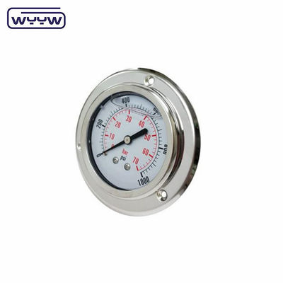 তরল ভরাট হাইড্রোলিক মেশিন শক প্রুফ 100psi 63mm স্টেইনলেস স্টীল তেল চাপ মাপক ফ্ল্যাঞ্জ সঙ্গে