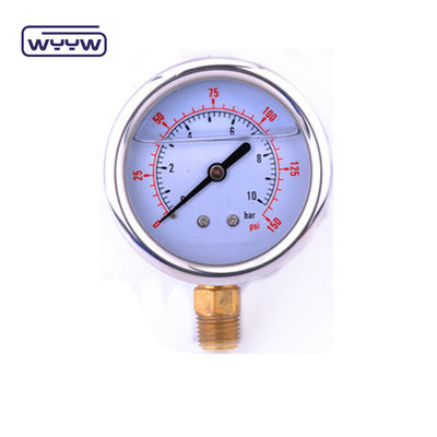 EN837-1 গ্লিসারিন 63mm 1psi 0- 600 Psi Npt 1/4 তেল ভরাট চাপ পরিমাপকারী