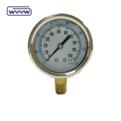 EN837-1 গ্লিসারিন 63mm 1psi 0- 600 Psi Npt 1/4 তেল ভরাট চাপ পরিমাপকারী