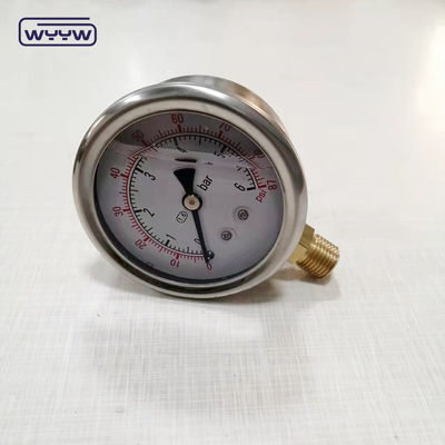 উচ্চ মানের ব্রাস সংযোগ 1/4 &quot;বিএসপি ডাবল স্কেল বার Psi EN837-1 Accurac 1.6 তরল ভরাট চাপ মাপক