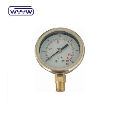 উচ্চ মানের ব্রাস সংযোগ 1/4 &quot;বিএসপি ডাবল স্কেল বার Psi EN837-1 Accurac 1.6 তরল ভরাট চাপ মাপক