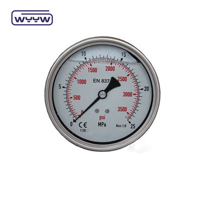 63mm EN837-1 হাইড্রোলিক জল 0-10 বার / পিএসআই অক্ষীয় প্রবেশ তেল গ্লিসারিন ভরা চাপ মাপক 2.5 &quot;মানোমিটার