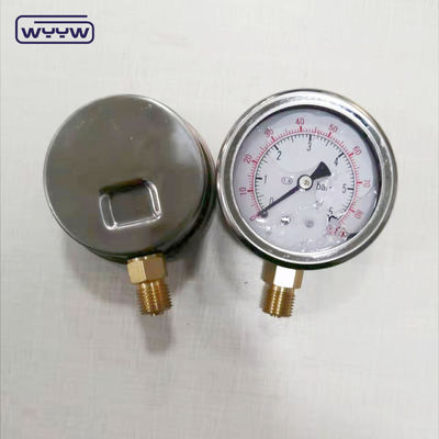 স্টেইনলেস স্টীল 63mm রেডিয়াল সংযোগ গ্লিসারিন তেল ভরা 600bar হাইড্রোলিক চাপ মাপক