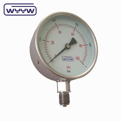 Y-100H কোন তেল অক্সিজেন ব্যবহার 100mm উচ্চ নির্ভুলতা নীচে M20X1.5 G1/2&quot; শুষ্ক সব স্টেইনলেস স্টীল চাপ গেজ