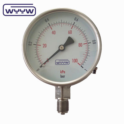 শুকনো স্টেইনলেস স্টীল টেস্ট প্রেসার গেজ 100mm OEM ODM OBM কাস্টমাইজড