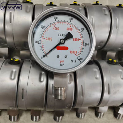 সিলিকন গ্লিসারিন ভরাট বেজেল রিং প্রেসারমিটার শিল্প অ্যাপ্লিকেশনের জন্য 100 মিমি ডায়াল এবং নীচের মাউন্ট সহ