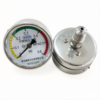 60mm Compact Dial All Stainless Steel Pressure Gauge with Tri-Color Warning Scale